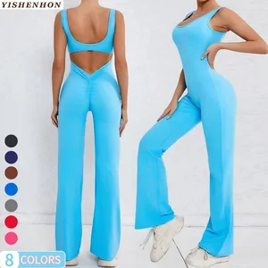 YISHENHON Plus Size High Waist Yoga Bodysuit Breathable Fitness Sports Jumpsuit Gym Workout Active Wear for Women
