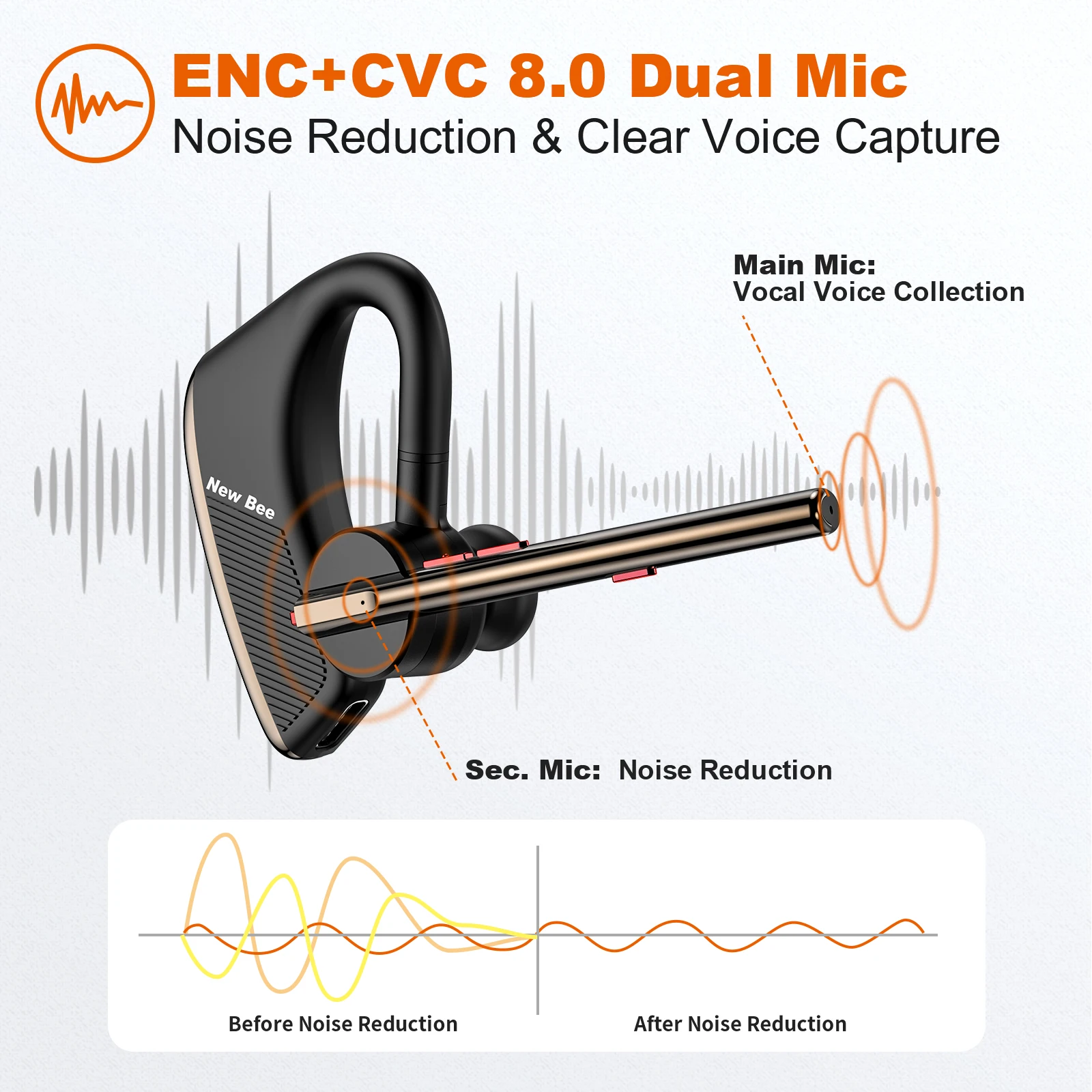 Cheap New Bee M50 QCC V5.2 Ear Hook Business Headset Ear Piece Bluetooth Wireless Earphone for Mobile Phone