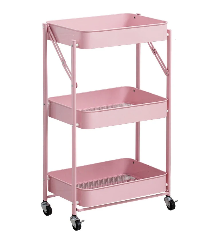 Easy Assembly Organizer Storage Cart for Bathroom Office White LEHOM 3 Tier Rolling Utility Cart Metal Trolley Cart with Wheels Hooks Bedroom Kitchen 