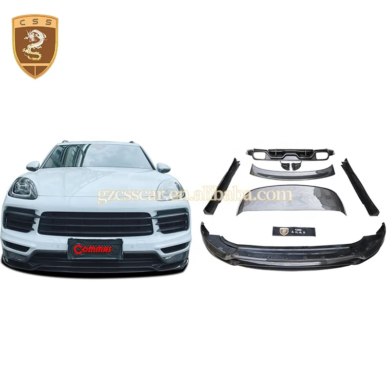 Dry Carbon Fiber Commas Style Body Kit For Porsche Cayenne 9Y0 2018-2023 Front Lip Side Skirts