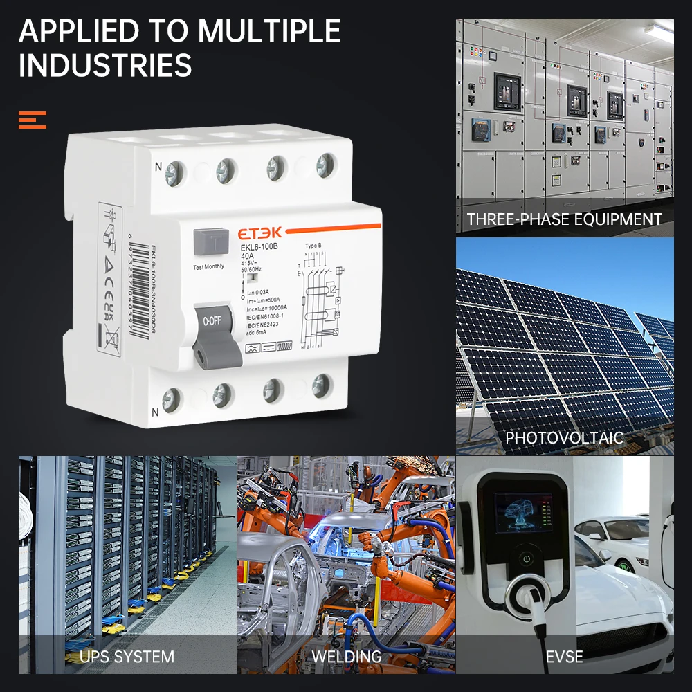 ETEK DCma6 Type B  RCCB  2P  40A 30mA  Rcd Type  Rccb Circuit Breaker Rccb Type B 10KA