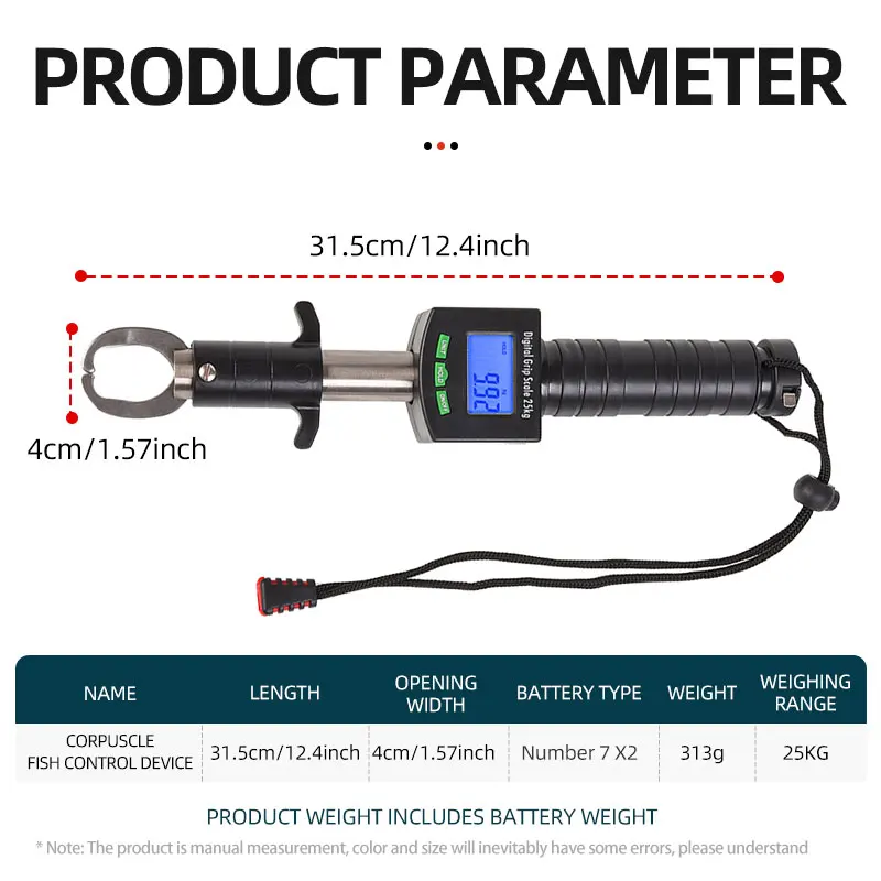 Pinza Pescador Con Báscula Digital 55 Lb / 25 Kg - Agarra, Pesa Y Sujeta El Anzuelo. Acero Inoxidable, Portátil