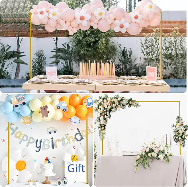 HOT Gold Adjustable Over the Table Rod Stand Metal Table Flower Arch for Weddings Showers Party Centerpiece Decorations