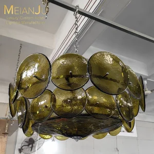Premium Customizable Chandelier Forest Green Ripple Textured Glass Pendant Light Ceiling Lamp Multi-Color for Hotel Made