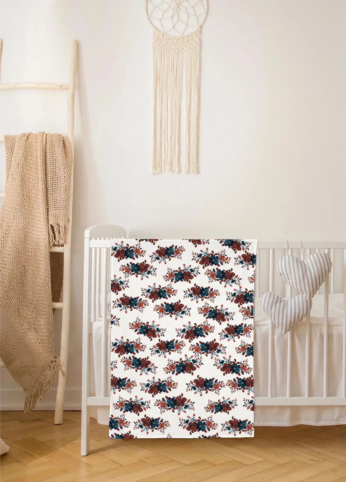 Floral Print Elastic Wrapped 3 Piece Newborn Swaddle Headband Beanie