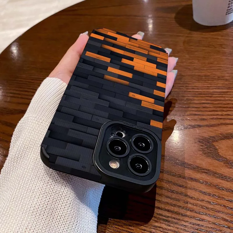 Top Sale Orange And Black Stitching Design Soft TPU Leather Mobile Phone Case For Iphone 6 7 8 X Xr Xs 11 12 13 14 15 16 Pro Max
