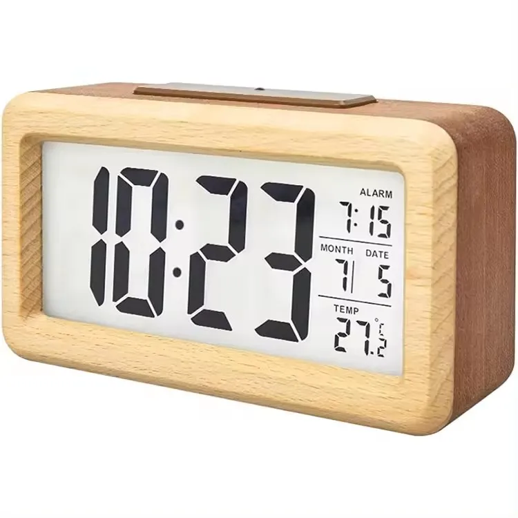 Eco-friendly Wooden Material Made Specifition Having a Sense of Technology Small Digital Backlight Alarm Table Wooden Clock