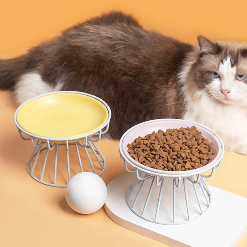 Ceramic Cat Bowl Pet TRAY Cat Food Bowl Rice Dog Cat Plate Canned Food Tray  Snack Tray High Leg Neck Support Pet Bowl