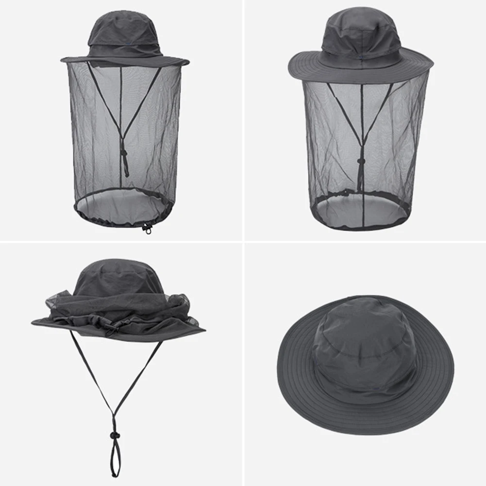 Outdoor Women Men Anti Bug Bee Mosquito Hat Head Net Sun Protection Bucket Cap Fishing Hat  Mosquito Hat Head Net Sun Protection