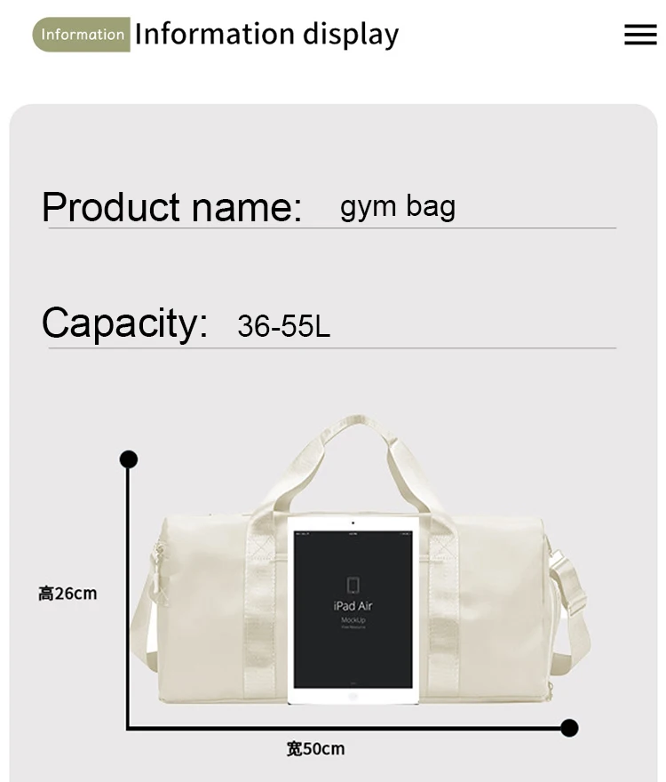 Lightweight Weekender Carry Sport Bag Custom Waterproof Gym Workout