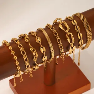 New Trendy Party Designer 18K Gold Plated Stainless Steel PVD Electroplating Hypoallergenic Bracelet Wholesale