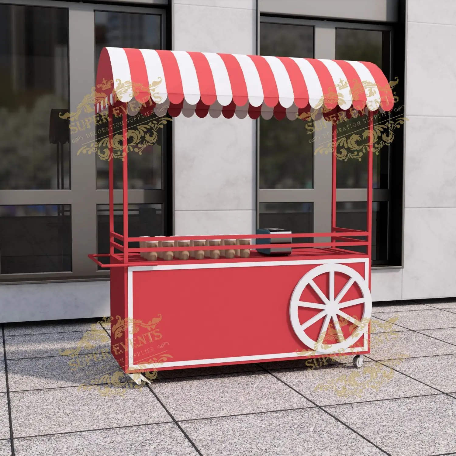 Artga Custom Logo Event Decoration Mobile Ice Cream Push Cart Food Truck Trolley Food Cart Can Be Moved Party Flower Candy Cart