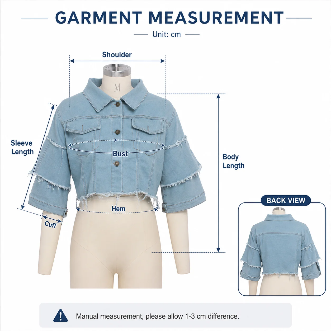 New Fashion Button Tassel Casual Solid Motorcycle Denim Cropped Jacket with Cotton Filling and Pockets for Women