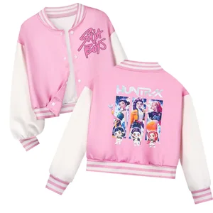 Custom Girls Baseball Jacket with Faux Fur K-Pop H-Hunter Graphic Print Zip up Coat Halloween and Kinder Gift Clothes for Kids