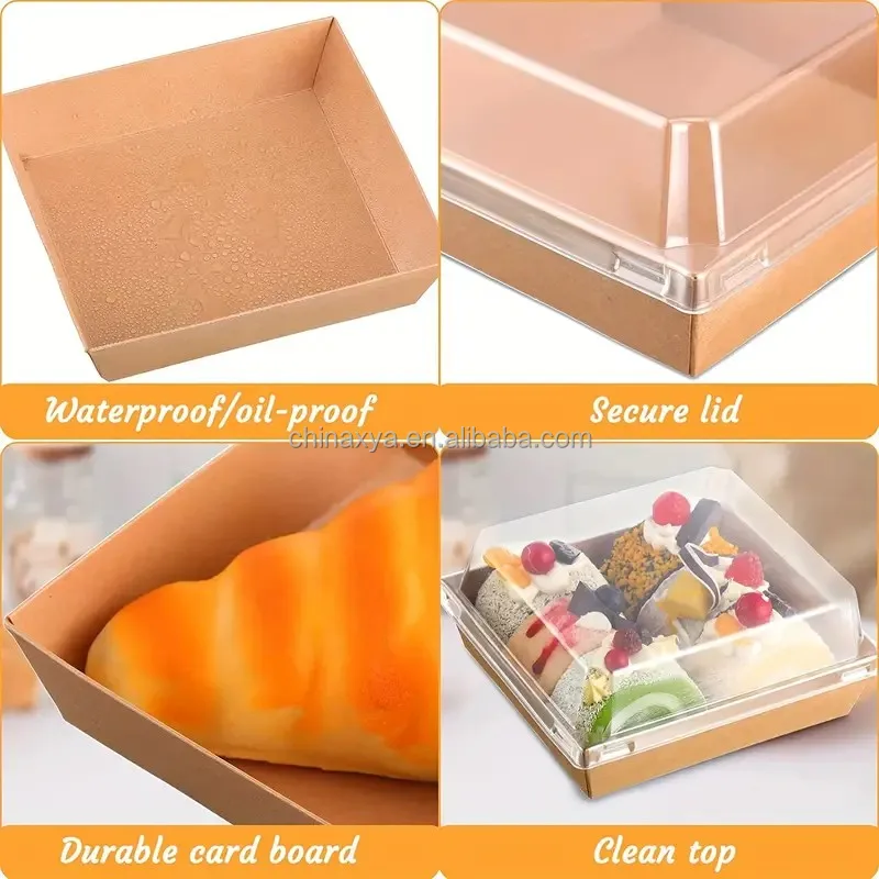 8x6 Large Disposable Bakery Boxes Square Paper Charcuterie Containers with Clear Lids for Salad Sandwich Take out Food details