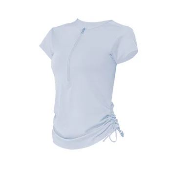 Big Tree Zipper Drawstring Yoga Short Sleeved Sports T-shirt Women's Fitness Top Breathable Running Tight Yoga Suit