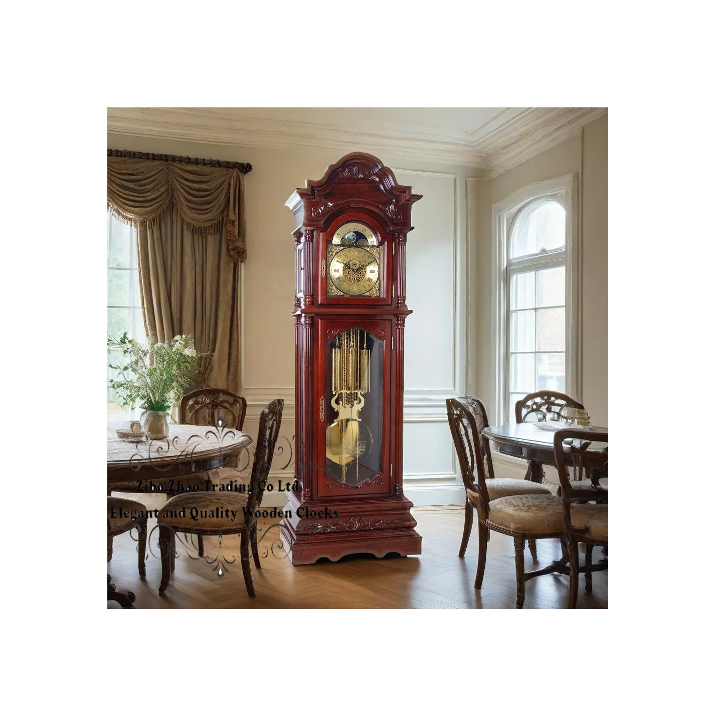 Grandfather Clock the Cable-driven, Triple Chime Kieninger Movement Plays Westminster, St. Michael, and Whittington Chimes