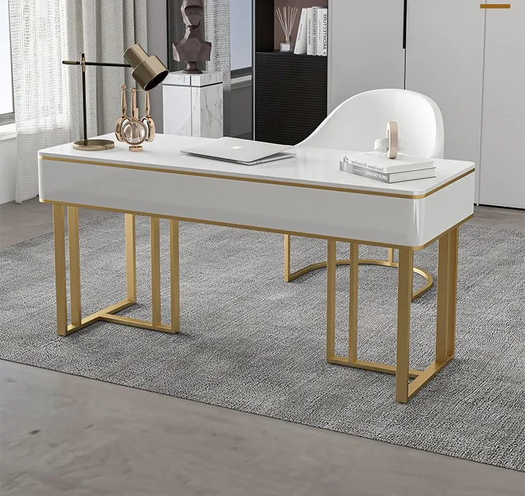2022 Modern Luxury Style Glossy Painted Top And Golden Legs Home Office