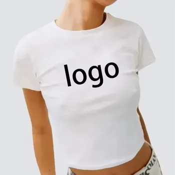 2024 Summer 100% Organic Cotton Breathable Crop Tops Tee Shirt High Quality Plain T-shirt Thin Blank Shirt for Woman