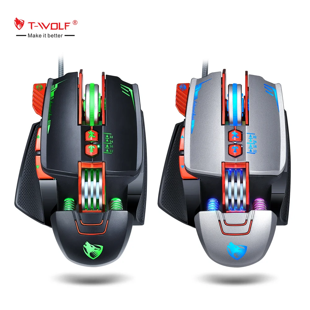 TWOLF V9 Professional Wired Gaming Mouse with RGB Light, 6400 DPI