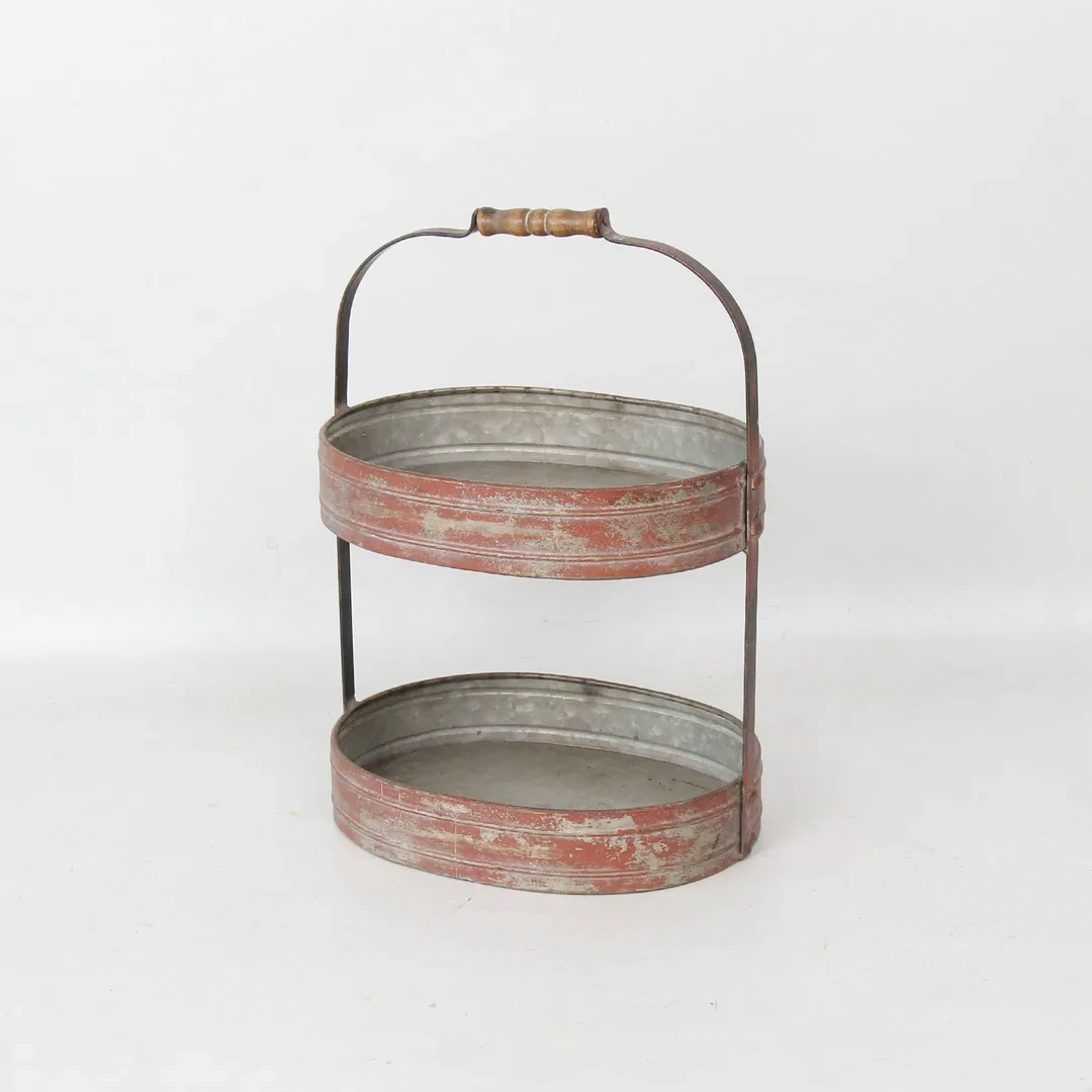 Hyking Retro Rustic Tabletop Serving Trays 2 Tier Tray With Red