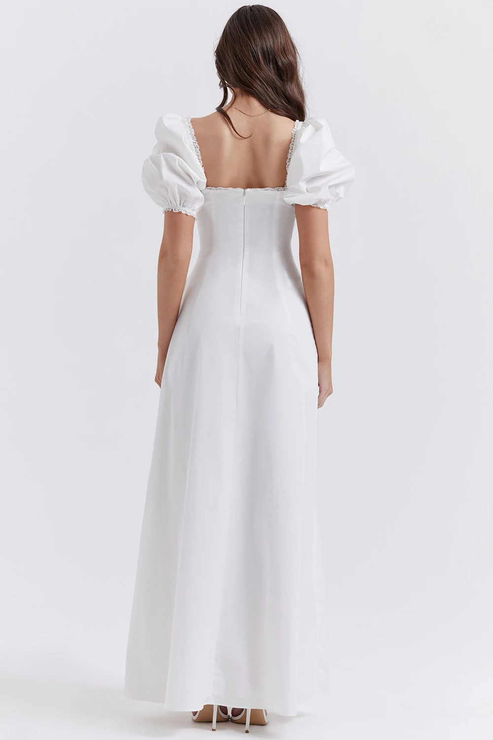 Custom Summer Women Backless Maxi Dresses Elegant White Bubble Sleeve Long Casual Dress