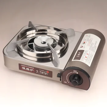Medium-Size Portable Metallic Iron Camping Stove Windproof Cassette Design for Outdoor Tea Butane & Gas for Travel