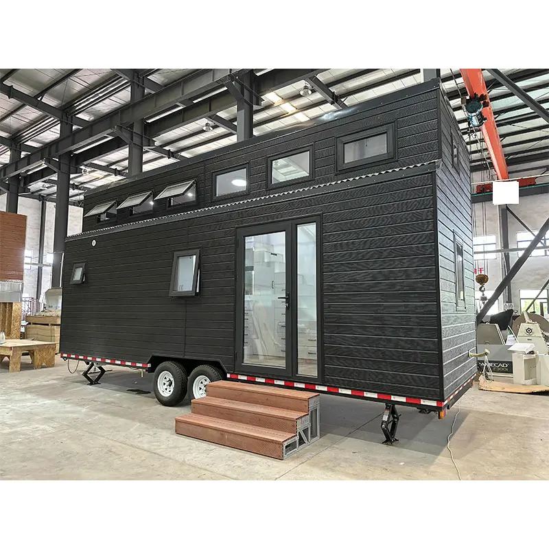 Australian Standard Light Steel Prefabricated Tiny House on Wheels With WPC Board Wall Prefab House with Trailer
