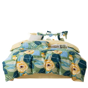 Modern Green Floral 100% Polyester OEKO-TEX Certified Bedding Set Full Queen King Size Duvet Cover Pillowcases for Home Hotel