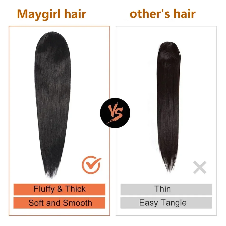 Drawstring Ponytail Straight Remy Human Hair Brazilian Hair Ponytail With Clips 1 Piece Natural Black 16-26 Inch Women Hairpiece_voghion.com