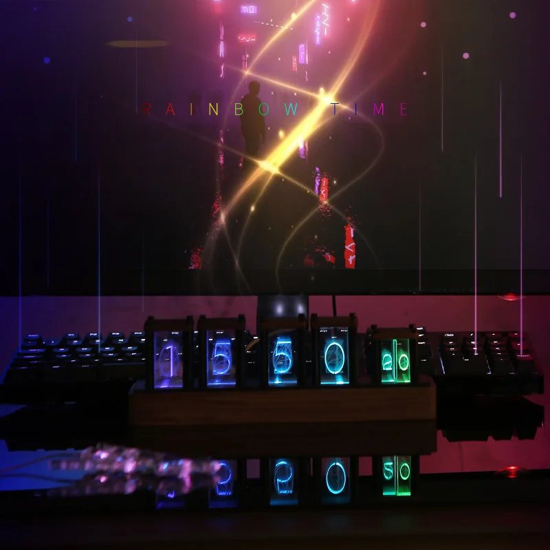 Vintage Customized Desktop RGB Nixie Clock Nixie Tube Clock Glow Full Color DIY Pseudo Glow Tube Clock for Decoration