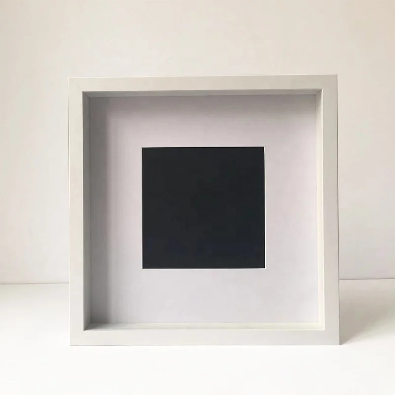 Set Of 2 Black Shadow Box Frames – 8x8 & 7x7 Square Display Cases With Mat For Pictures & Keepsakes