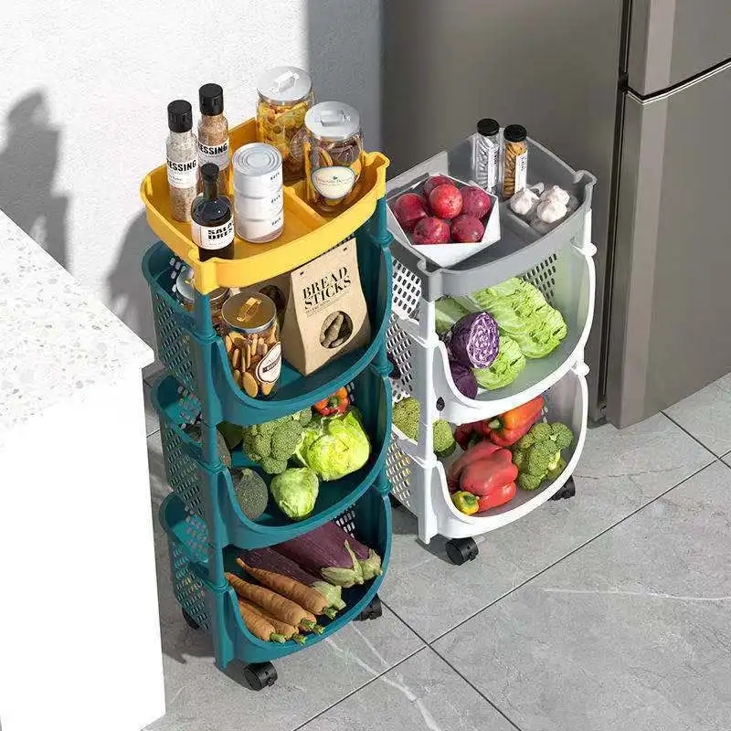 2022 Hot Sale Multi-function Movable Removable 4 Layer Plastic Kitchen Fruit Storage Vegetable Storage Rack With Wheels manufacture