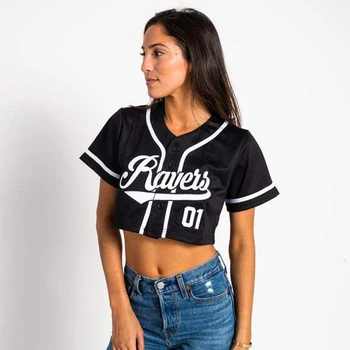 Source women'S crop top baseball jersey - black white stripe