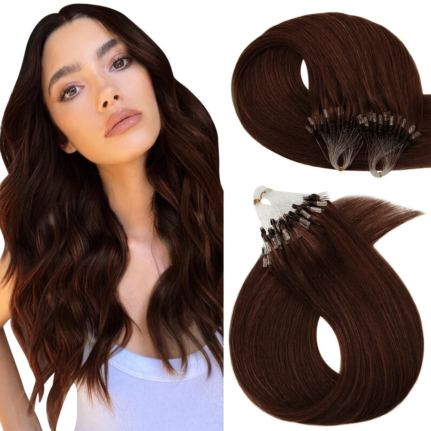 Natürlicher Micro-Loop-Ring, Remy-Echthaar-Extensions, Highlights, glatt, 50 Strähnen, 50 g_voghion.com