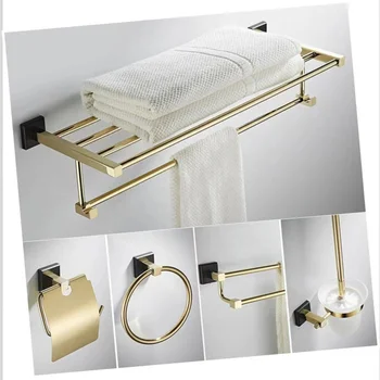 Hot sale hotel home grey chrome black gold solid brass luxury washroom accessories bathroom accessories set