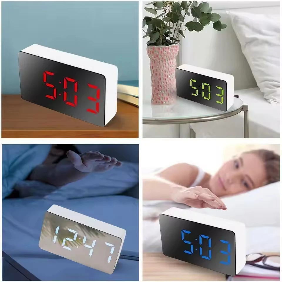 Hot Selling Small Clocks Led Multi-function Digital Snooze Display Time Table Alarm Mirror Clocks