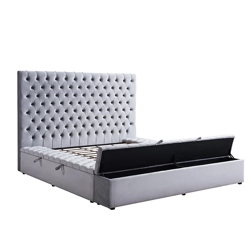 Upholstered Hotel Wooden Bed Modern Storage Queen Size Round Bed Frame