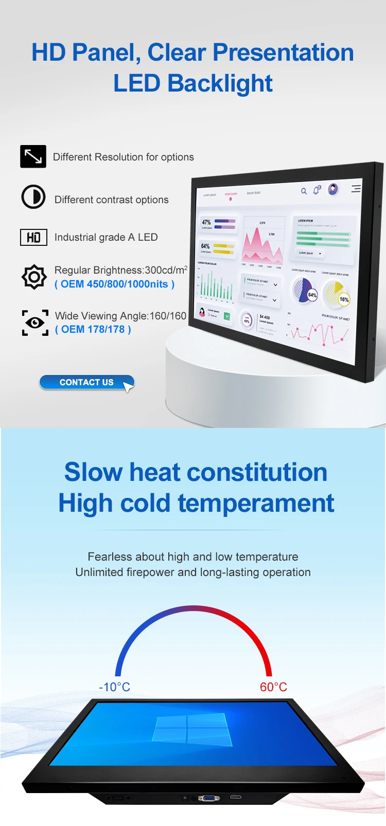 New 23.6 Inch Industrial LCD Monitor VESA Wall Mounted Resistive Touch Screen Display HD-MI DVI VGA USB 1080