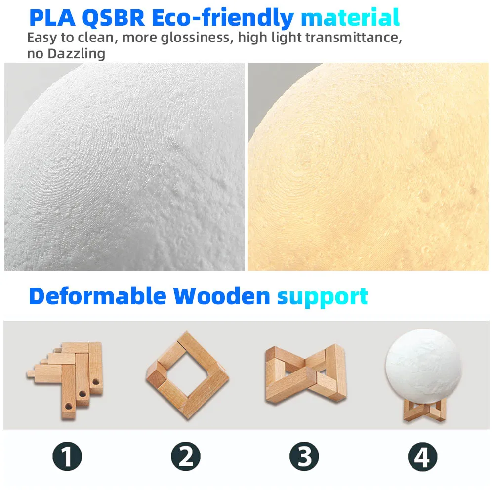 8cmholiday Gift Touch Control 16 Colors Changing 3d Printing Led Bedside Night Light Moon Planet