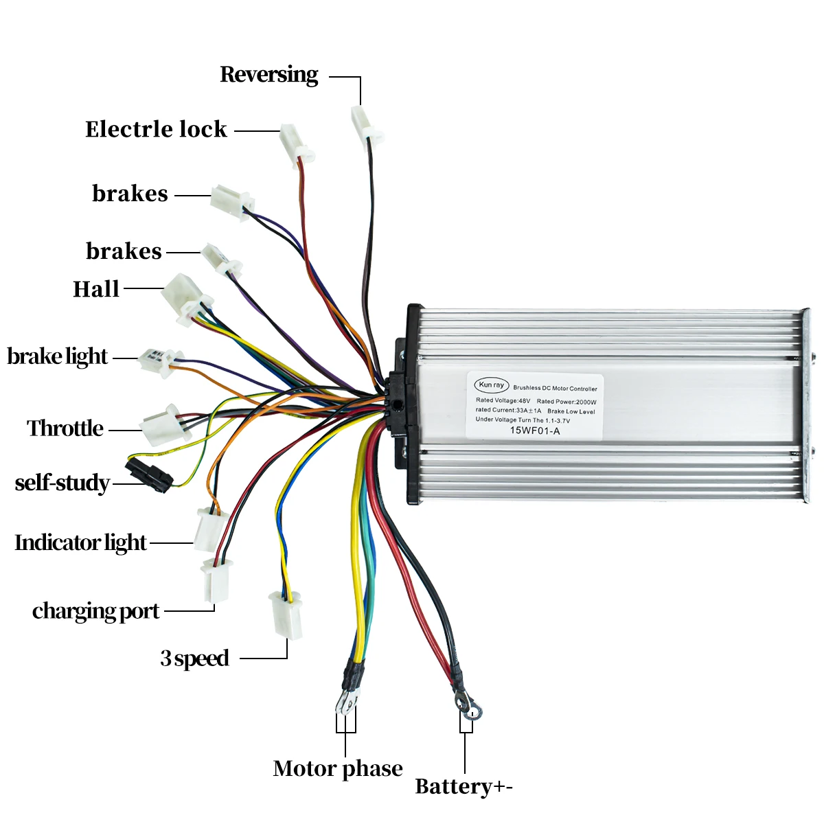 48V 60V 2000W BLDCM Aluminum Electric Bike Motor Controller DC Brushless  with 15 MOS Accessories for Electric Bikes