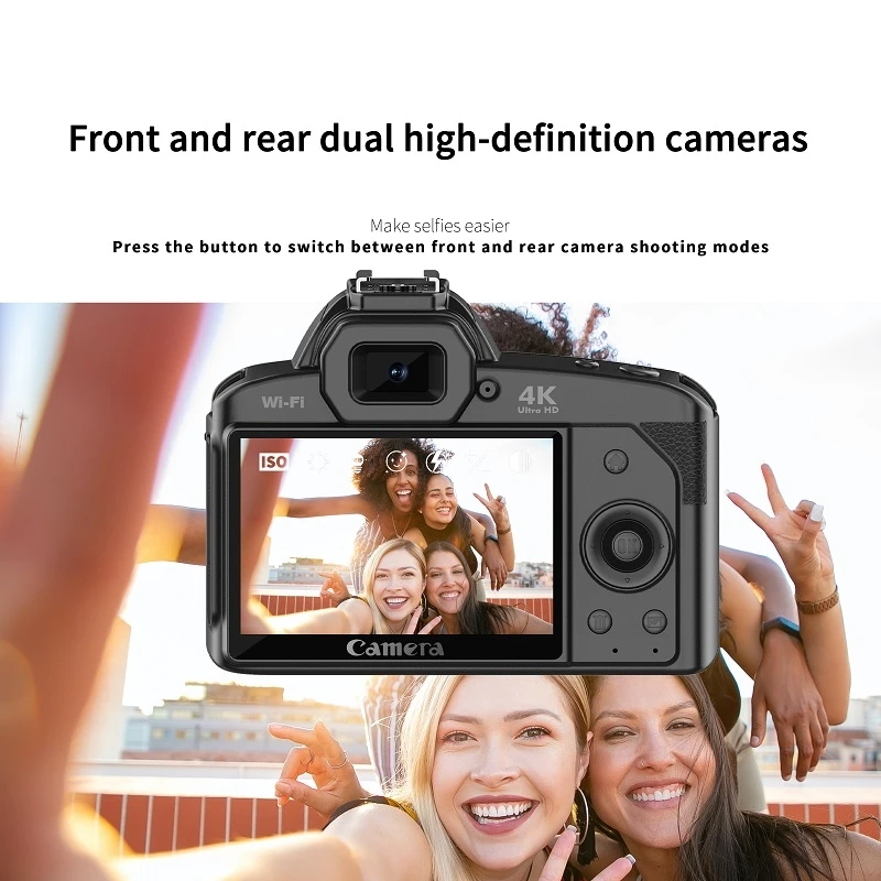 4K Dual-camera Night Vision Video Cameras 64MP WIFI Digital Camera with  Light and Mic for Filming