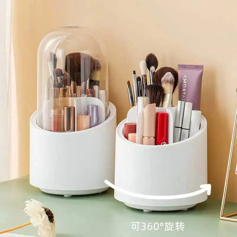 Makeup Brushes Organizer With Lid 360 Degree Rotating Cosmetic Display