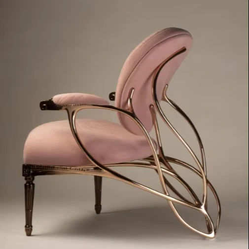 Artistic Modern Lounge Butterfly Chair with Velvet Upholstery and Sculptural Gold Metal Frame for Luxury Spaces