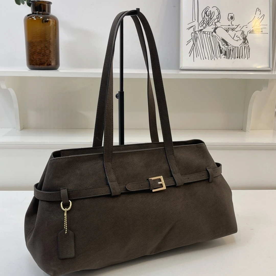 Women’s Crossbody Tote Bag Solid Color Zipper Closure Suede Shoulder Bag