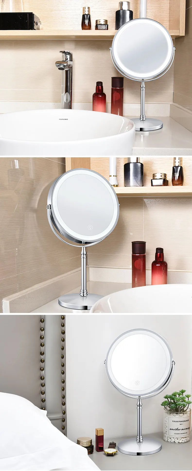 Lighted Makeup Mirror Touch Screen Chargeable desktop led Cosmetic Vanity Mirror