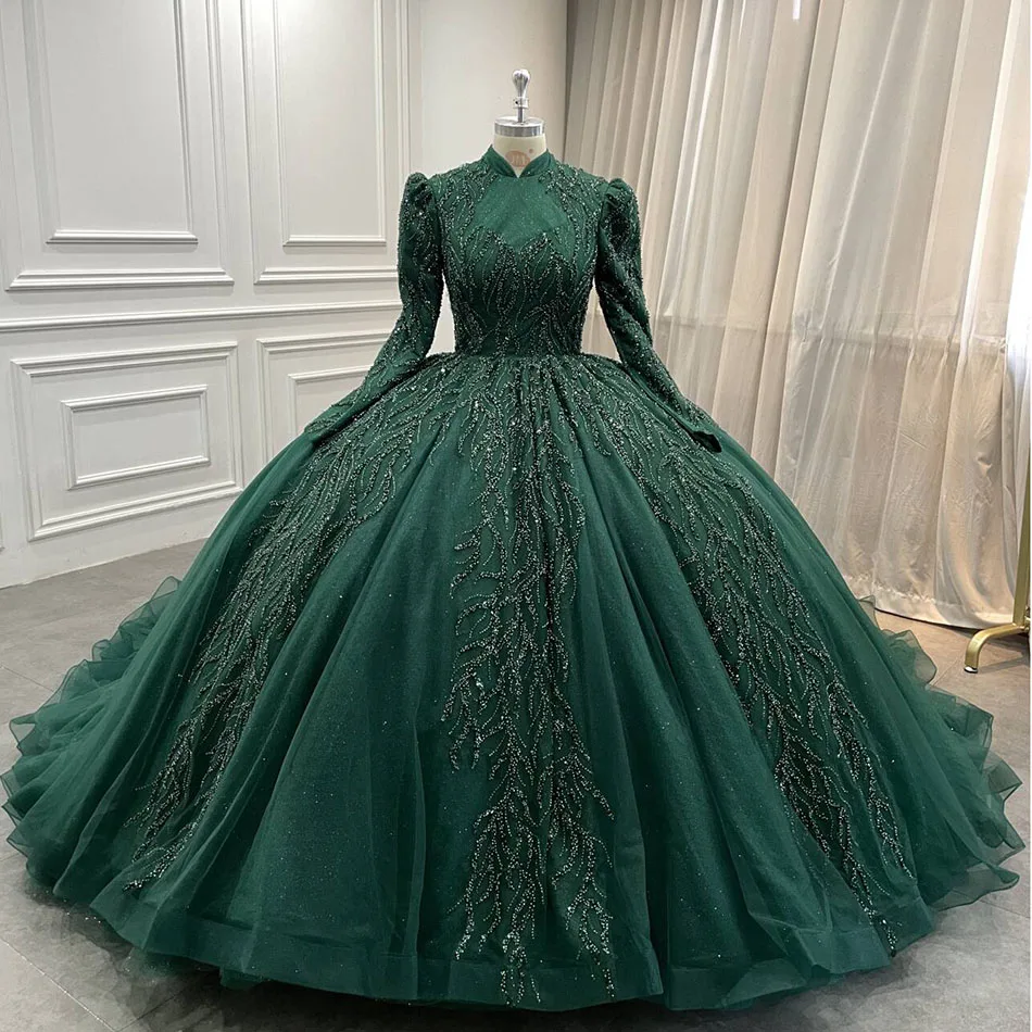 muslim green wedding dress Glamorous green Peplum long Dress Farshi Gaharara Bridal Dress Muslim –  Shopping World main image 0