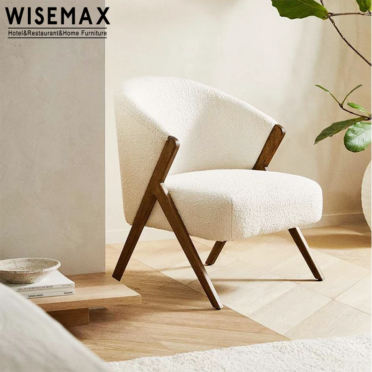 WISEMAX FURNITURE Wholesale High Quality Teddy Fabric Hotel Lobby Lounge  Wooden Decor Fashionable Leisure Arm Chair