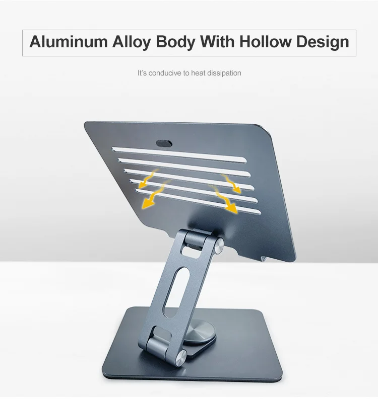 Aluminium Desktop Tablet Stand Holder Foldable Portable Adjustable Cellphone Holder With 360 Rotating Base