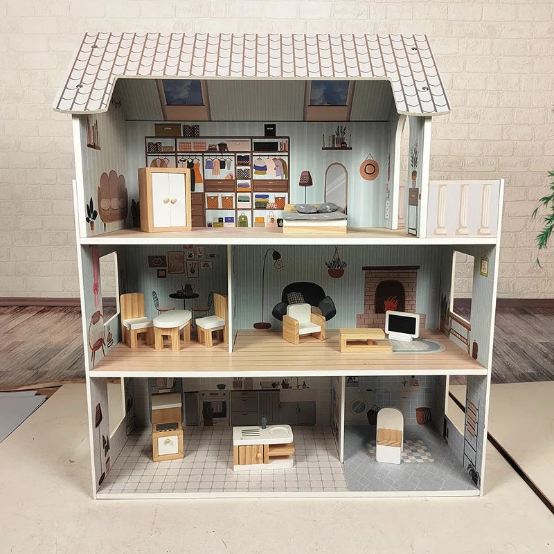 High Quality Large 3story Doll House Villa Play House Toy Kids Wooden